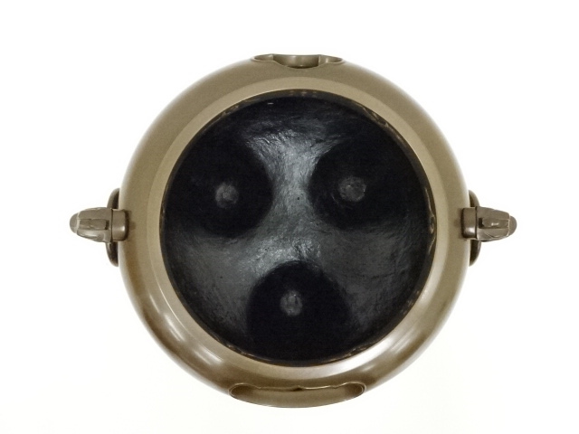 茶道具】畠春斎 一ノ瀬宗辰造 唐銅鬼面風炉撫肩平丸釜添 茶釜